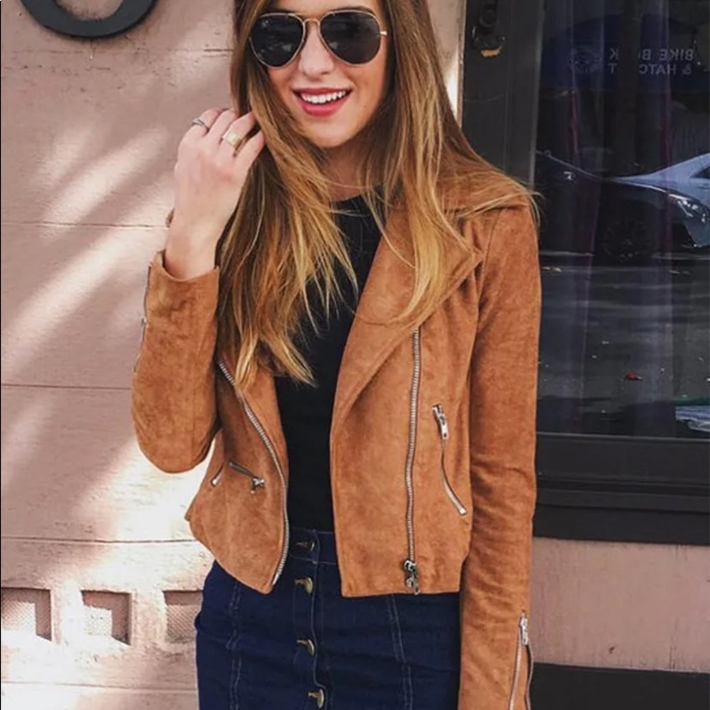 New Lulu’s Vegan Suede Camel Moto Jacket XS